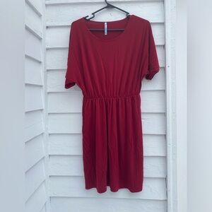 Azules Rich Burgundy / Red Wine Midi Classic Short sleeve Dress